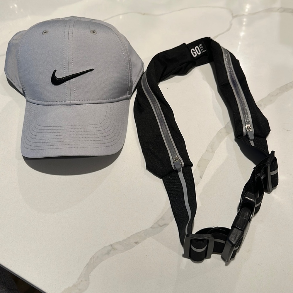 Nike Dri-fit Gray Black Baseball Hat Adjustable / with matching GO BELT